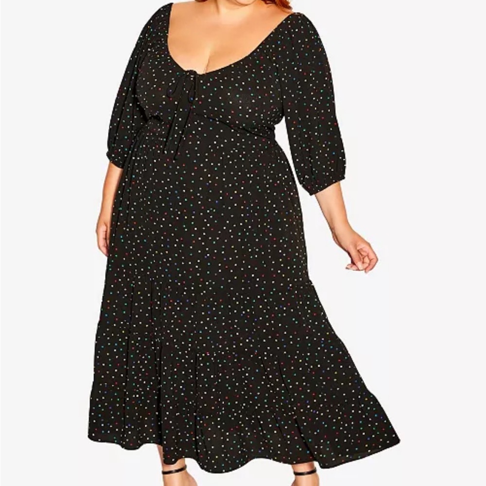 City Chic Black Puff Sleeve Sundress